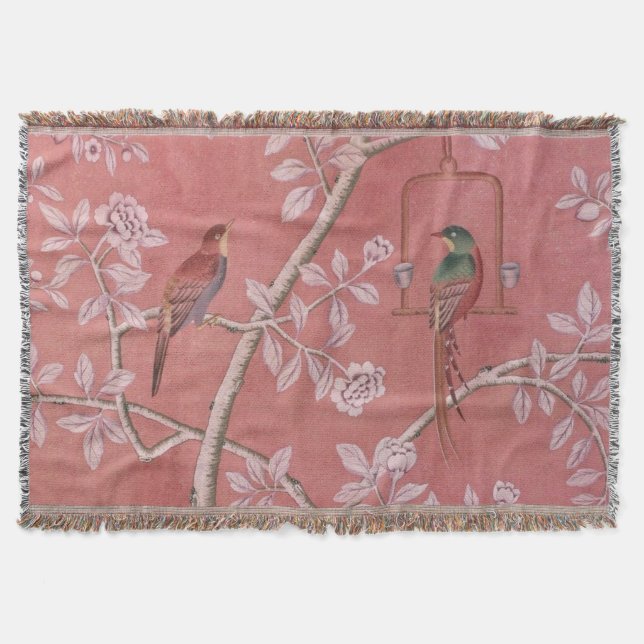 Pink Chinoiserie Throw Blanket (Front)