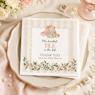 Pink Chinoiserie Tile Mahjong Girl Baby Shower Napkin