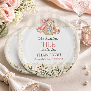 Pink Chinoiserie Tile Mahjong Girl Baby Shower Paper Plate