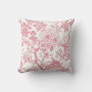 Pink Chinoiserie Toile Dragon Cherry Blossom Cushion