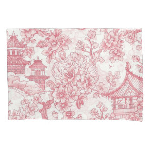 Pink Chinoiserie Toile Dragon Cherry Blossom Pillowcase