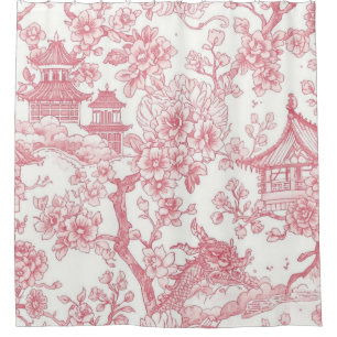 Pink Chinoiserie Toile Dragon Cherry Blossom Shower Curtain