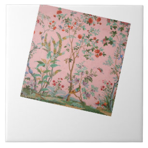 Pink Chinoiserie Toile Floral Ceramic Tile