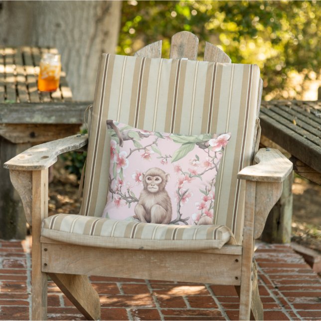 Pink Chinoiserie | Tropical Monkey Cushion (Chair)