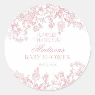 Pink Chinoiserie Vintage Floral Baby Shower Circle Classic Round Sticker