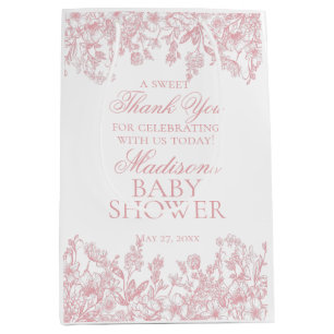 Pink Chinoiserie Vintage Floral Baby Shower Favors Medium Gift Bag