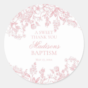 Pink Chinoiserie Vintage Floral Baptism Circle Classic Round Sticker