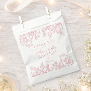 Pink Chinoiserie Vintage Floral Baptism Dessert Favour Bag