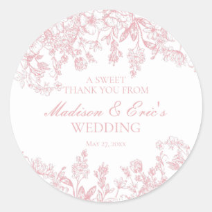 Pink Chinoiserie Vintage Floral Wedding Circle Classic Round Sticker