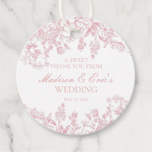Pink Chinoiserie Vintage Floral Wedding Circle Favour Tags