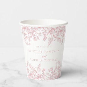 Pink Chinoiserie Vintage Floral Wedding Paper Cups