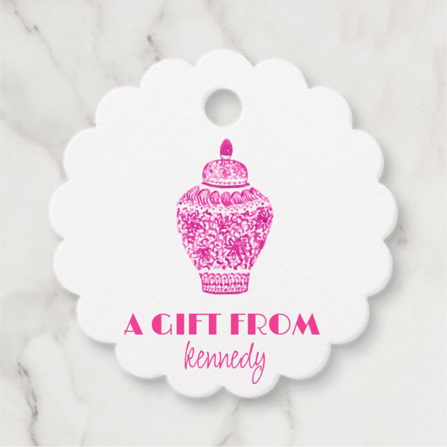 Pink Chinoserie Vase Gift Tag (Front)