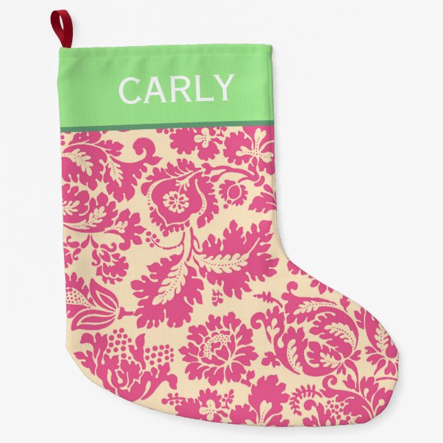 Pink Chintz Pattern Large Christmas Stocking (Front)