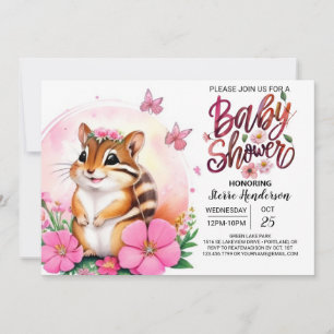 Pink Chipmunk Bliss Whimsical Girl Baby Shower Invitation
