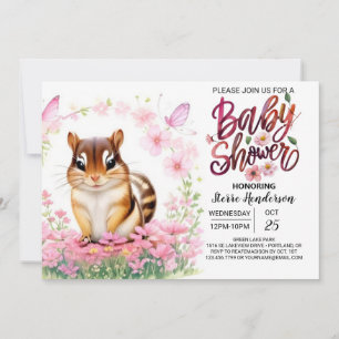 Pink Chipmunk Blooms Girl Baby Shower Invitation