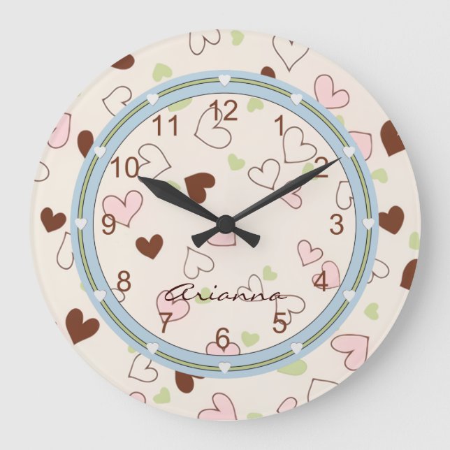 Pink Chocolate and Lime Hearts Print Clock (Front)