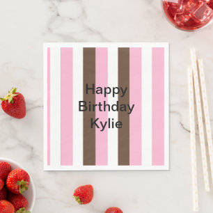 Pink, Chocolate and White Stripes Birthday Napkin