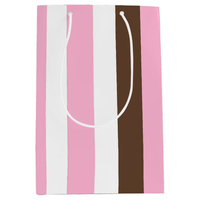 Pink, Chocolate and White Stripes Medium Gift Bag (Front)