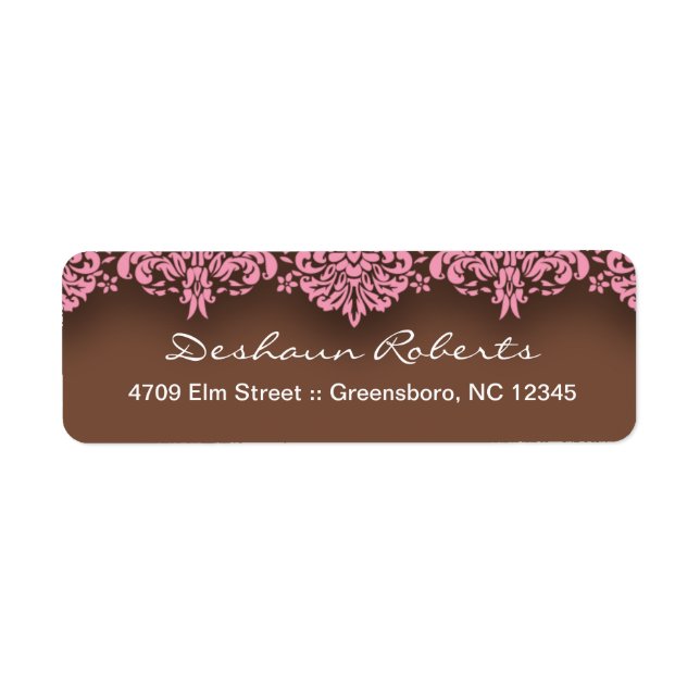Pink & Chocolate Damask Address Labels (Front)