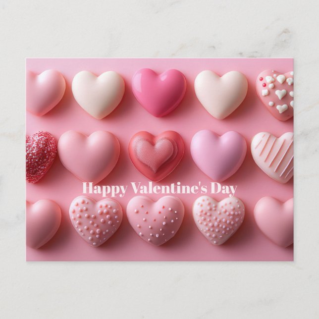 Pink Chocolate Hearts Valentine`s Day Card  (Front)