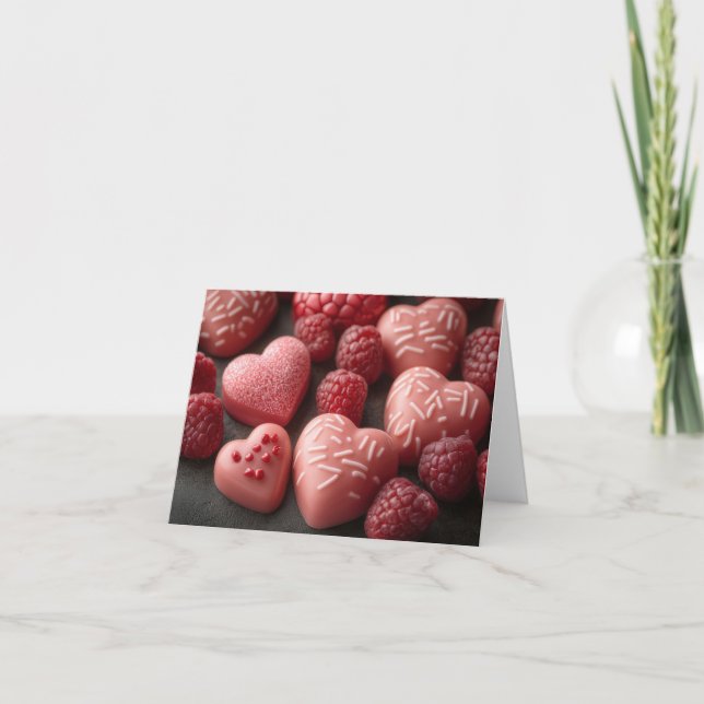Pink Chocolate Hearts  Valentine's Greeting Card (Front)