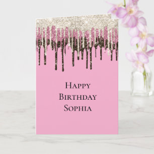 Pink Chocolate Ice Cream Glitter Drips Birthday Card