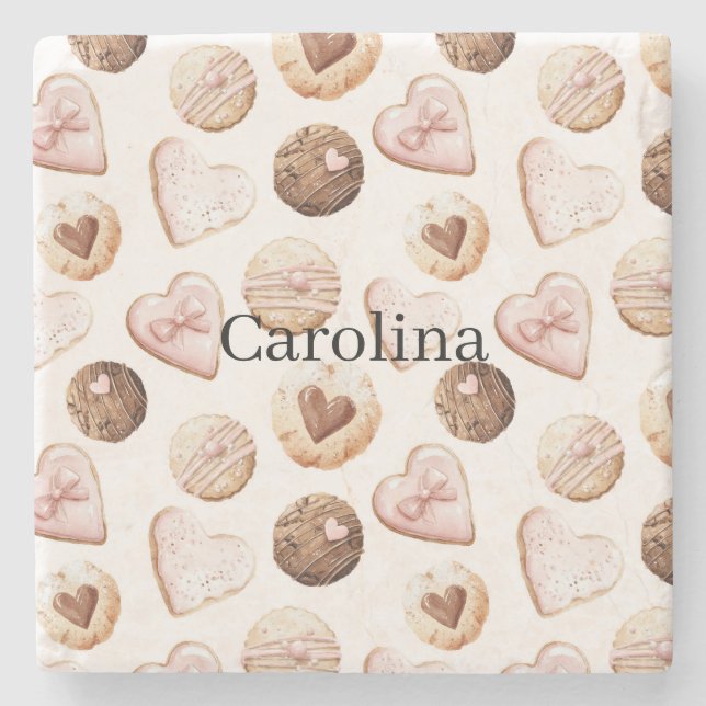 Pink Chocolate Sweet Hearts Valentine's Day Treats Stone Coaster (Front)