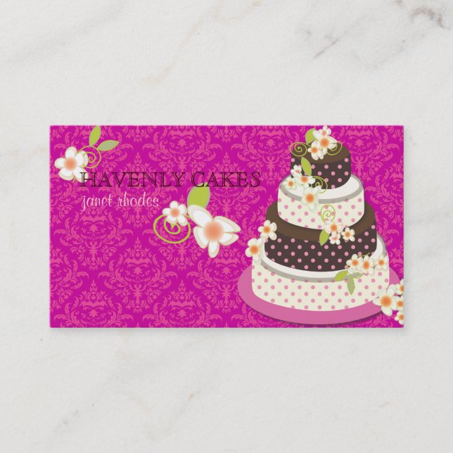 Pink + Chocolate Wedding Cake/Bakery/pâtisserie Business Card (Front)