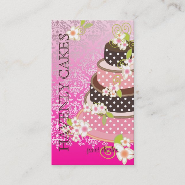 Pink + Chocolate Wedding Cake/Bakery/pâtisserie Business Card (Front)