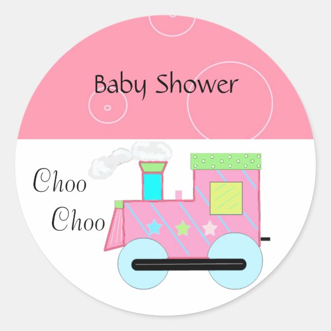 Pink Choo Choo Train Baby Shower Classic Round Sticker (Front)