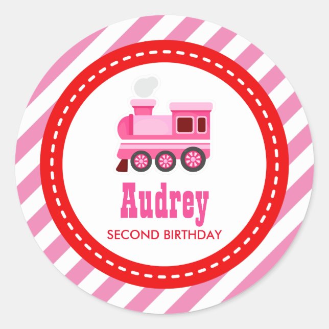 Pink Choo Choo Train Birthday Baby Shower Classic Round Sticker (Front)
