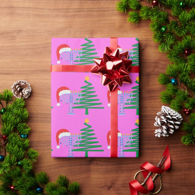 Pink Chrismukkah Wrapping Paper Roll (Holiday Gift)
