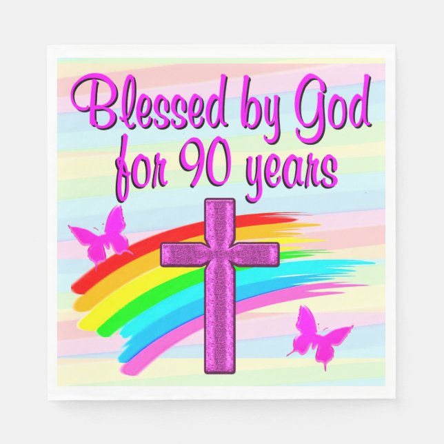 PINK CHRISTIAN 90TH BIRTHDAY PAPER NAPKINS (Front)