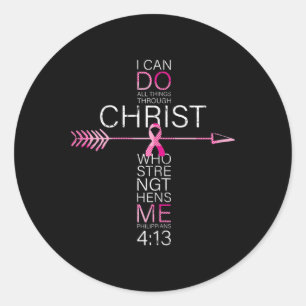 Pink Christian Breast Cancer Cross Religious Bible Classic Round Sticker