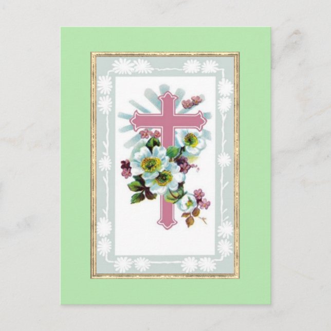 Pink Christian Cross Postcard (Front)