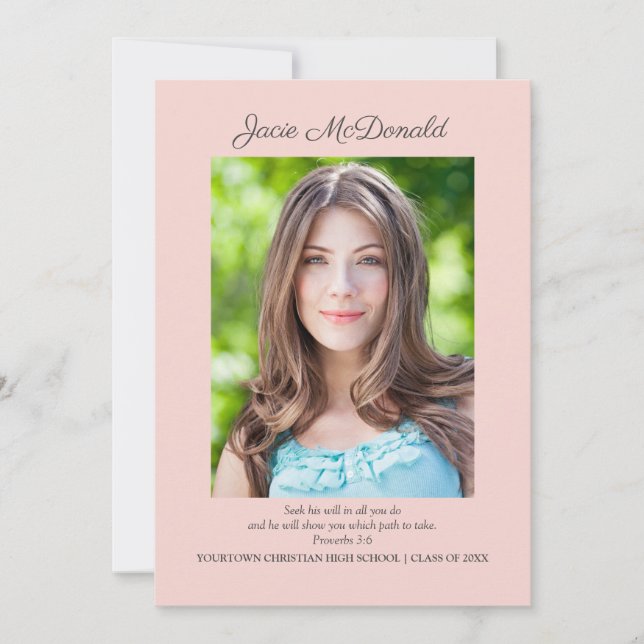 Pink Christian Graduation Photo  Announcement (Front)