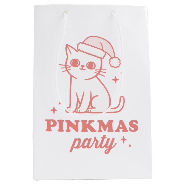 Pink Christmas aesthetic pinkmas party cat Medium Gift Bag (Front)