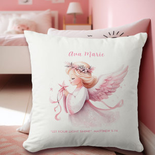 Pink Christmas Angel Bible Verse Name Nursery Gift Cushion