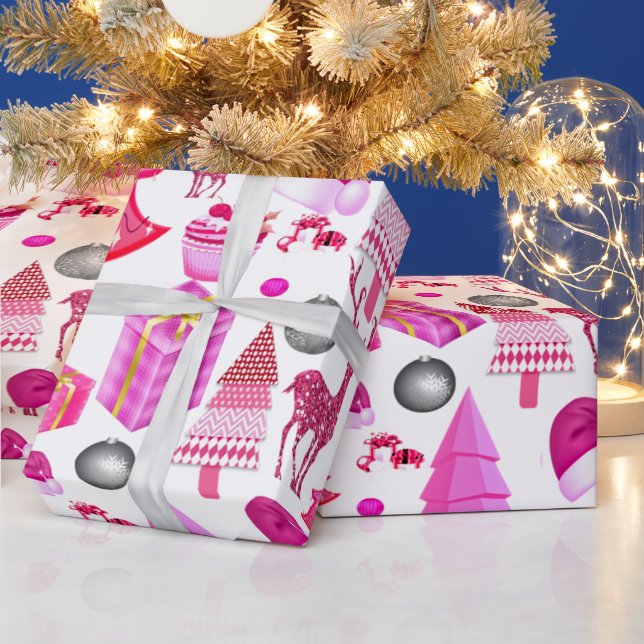 Pink Christmas Arrangement Wrapping Paper (Holidays)