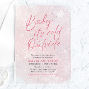 Pink Christmas Baby It's Cold Outside Baby Shower Acrylic Invitations