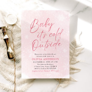 Pink Christmas Baby It's Cold Outside Baby Shower Invitation