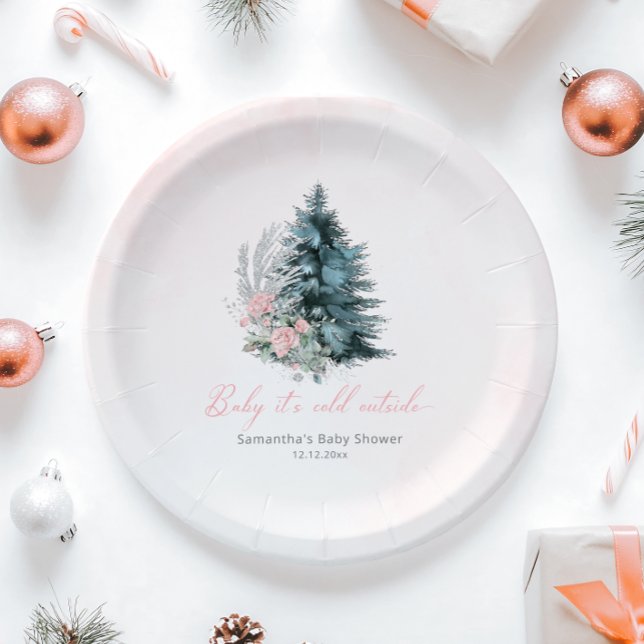 Pink Christmas Baby its cold outside  Paper Plate (Creator Uploaded)