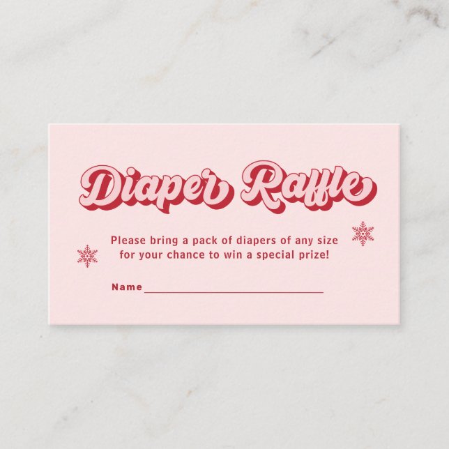 Pink Christmas Baby Shower Diaper Raffle Ticket Enclosure Card (Front)