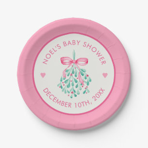 Pink christmas Baby Shower Mistletoe Paper Plates