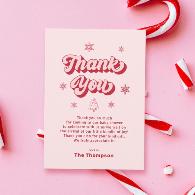 Pink Christmas Baby Shower  Thank You Card (Creator Uploaded)