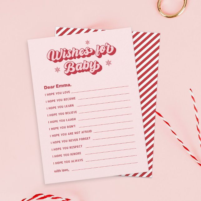 Pink Christmas Baby Shower Wishes for Baby Game Card (Creator Uploaded)