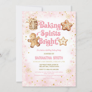 Pink Christmas Baking Spirits Bright Baking Party Invitation