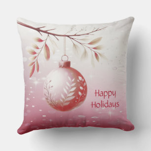 Pink Christmas Ball Holiday Throw Pillow