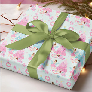 Pink Christmas Ballerina Fairy Festive Holiday Wrapping Paper