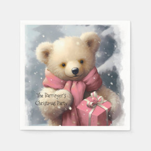 Pink  Christmas Bear    Napkin